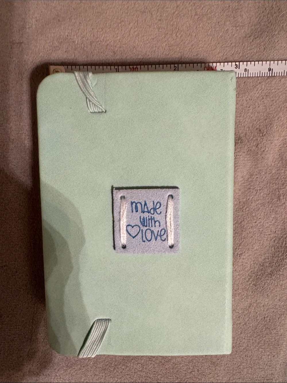 Handmade Cross Stitch Super Cute 4.5” x 3 Mint Heart Embroidered Mini Journal
